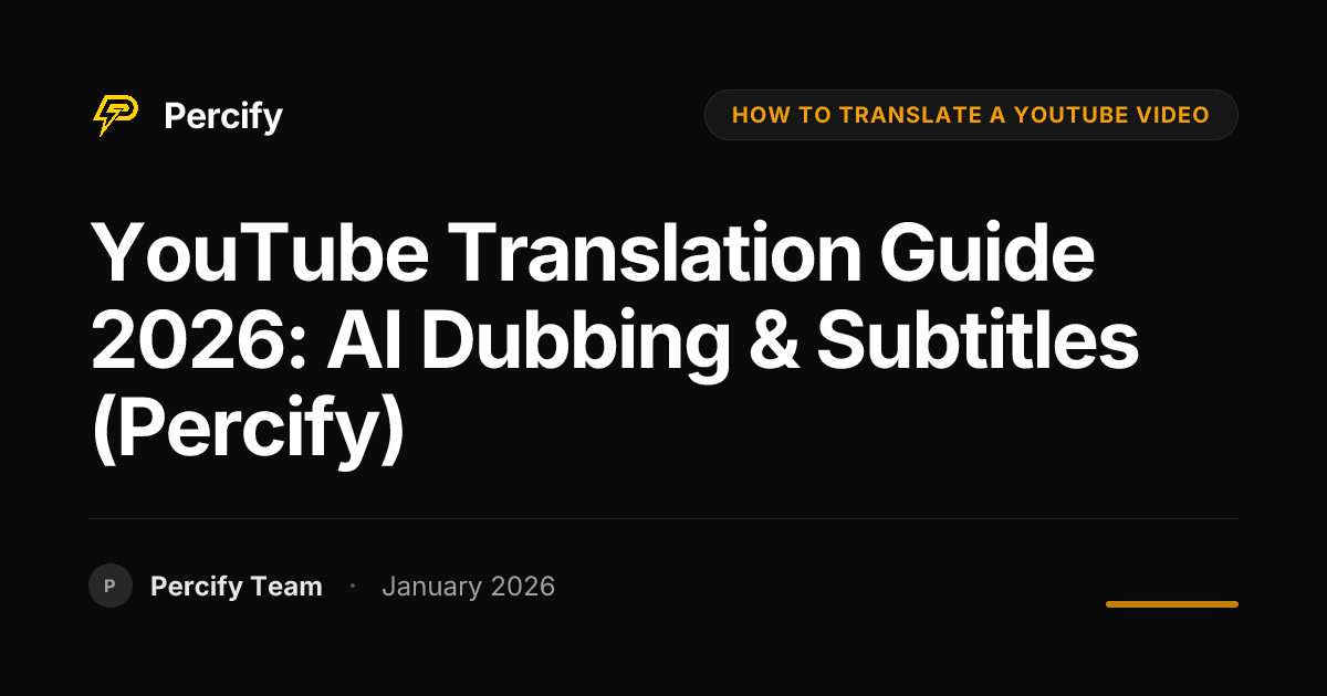 YouTube Translation Guide 2026: AI Dubbing & Subtitles (Percify) - Percify AI Avatar Blog Cover