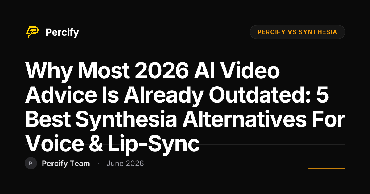 Why Most 2026 AI Video Advice Is Already Outdated: 5 Best Synthesia Alternatives for Voice & Lip-Sync - Percify AI Avatar Blog Cover