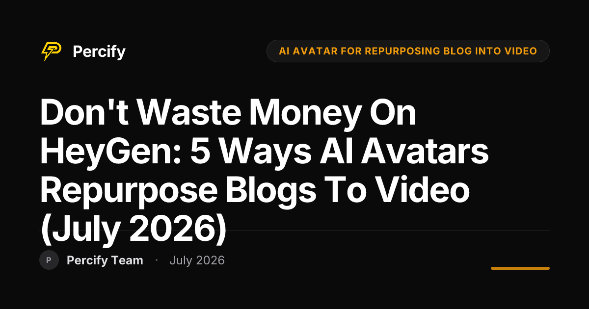 Don't Waste Money on HeyGen: 5 Ways AI Avatars Repurpose Blogs to Video (July 2026) - Percify AI Avatar Blog Cover