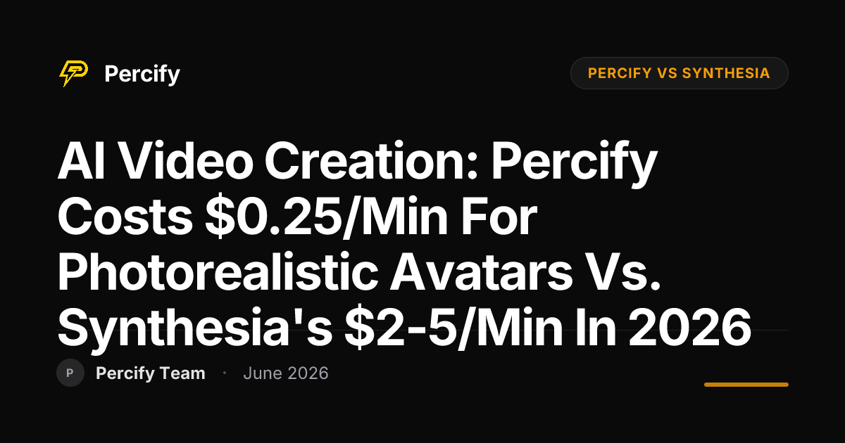 AI Video Creation: Percify Costs $0.25/Min for Photorealistic Avatars vs. Synthesia's $2-5/Min in 2026 - Percify AI Avatar Blog Cover