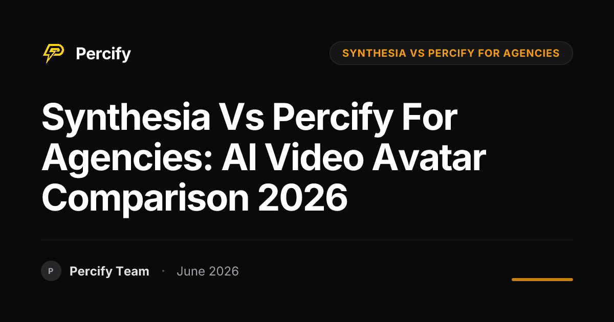 Synthesia vs Percify for Agencies: AI Video Avatar Comparison 2026 - Percify AI Avatar Blog Cover