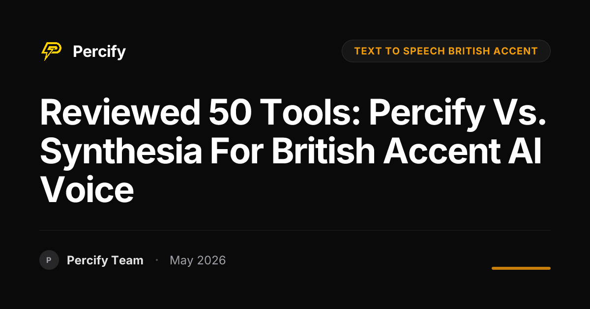 Reviewed 50 Tools: Percify vs. Synthesia for British Accent AI Voice - Percify AI Avatar Blog Cover