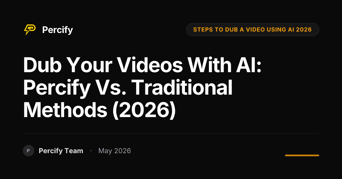 Dub Your Videos with AI: Percify vs. Traditional Methods (2026) - Percify AI Avatar Blog Cover