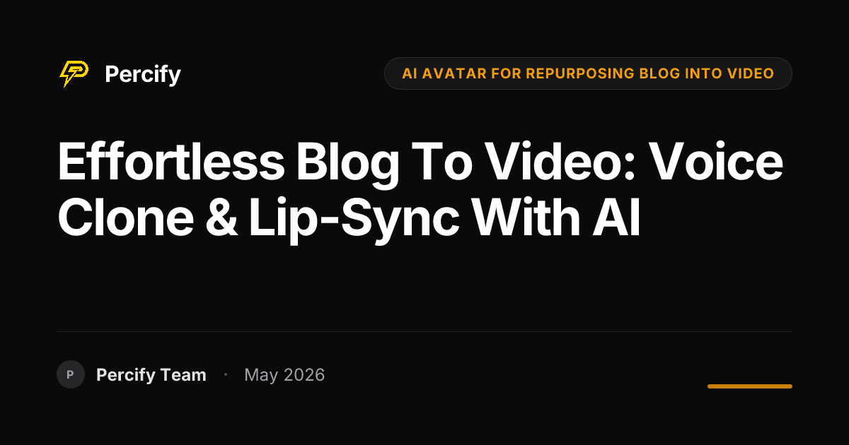 Effortless Blog to Video: Voice Clone & Lip-Sync with AI - Percify AI Avatar Blog Cover