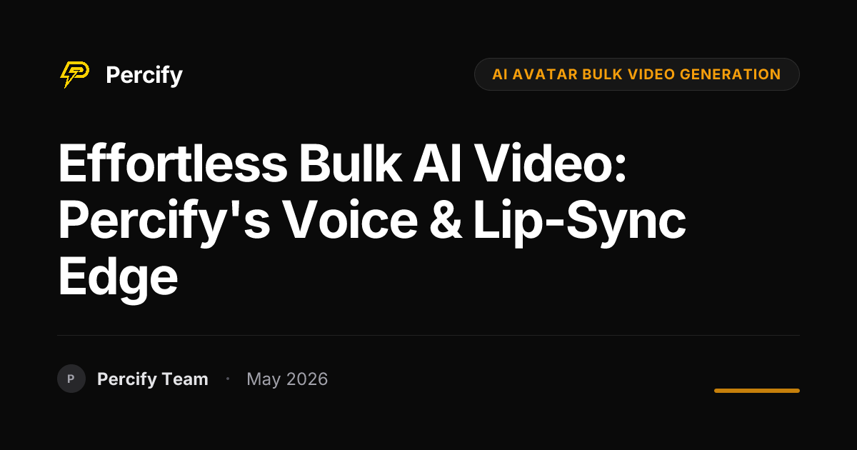Effortless Bulk AI Video: Percify's Voice & Lip-Sync Edge - Percify AI Avatar Blog Cover