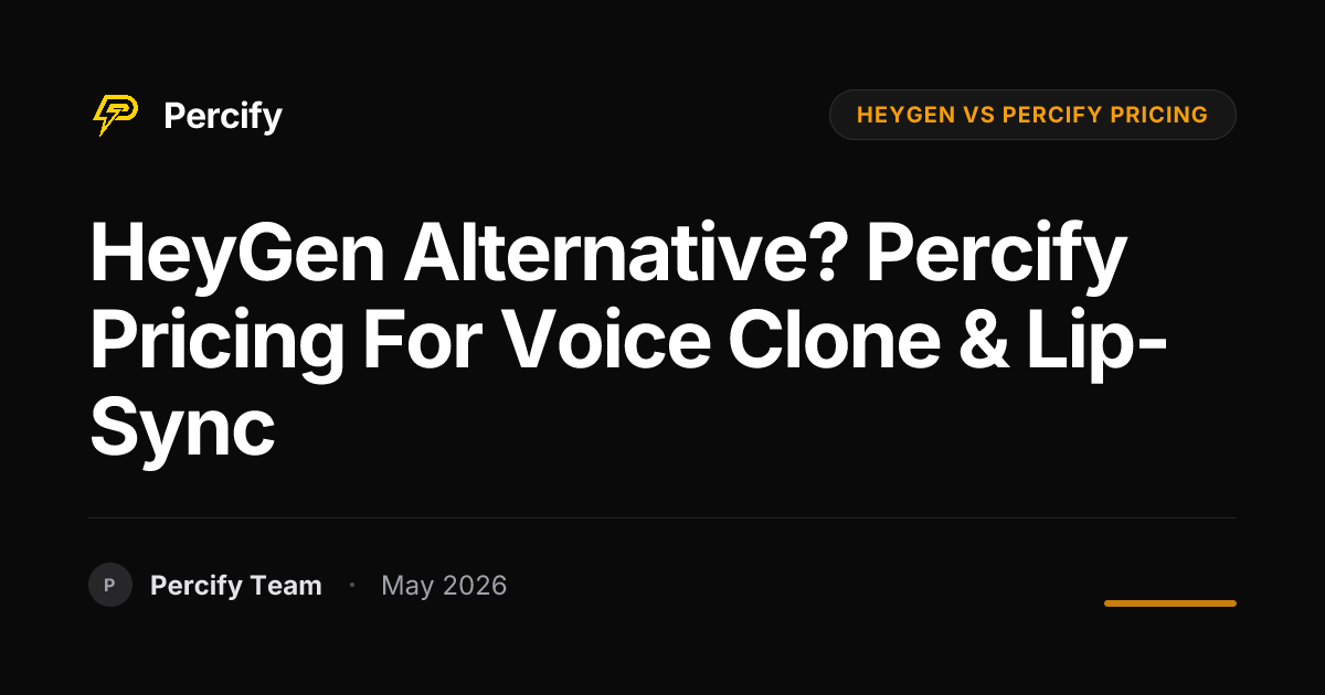 HeyGen Alternative? Percify Pricing for Voice Clone & Lip-Sync - Percify AI Avatar Blog Cover