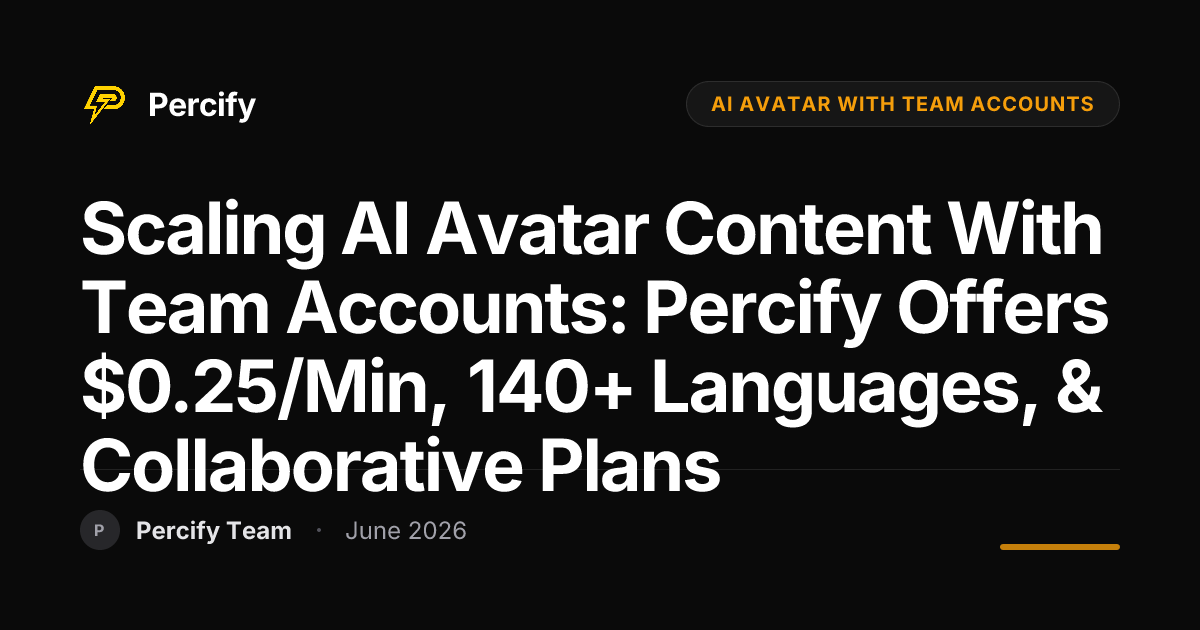 Scaling AI Avatar Content with Team Accounts: Percify Offers $0.25/min, 140+ Languages, & Collaborative Plans - Percify AI Avatar Blog Cover