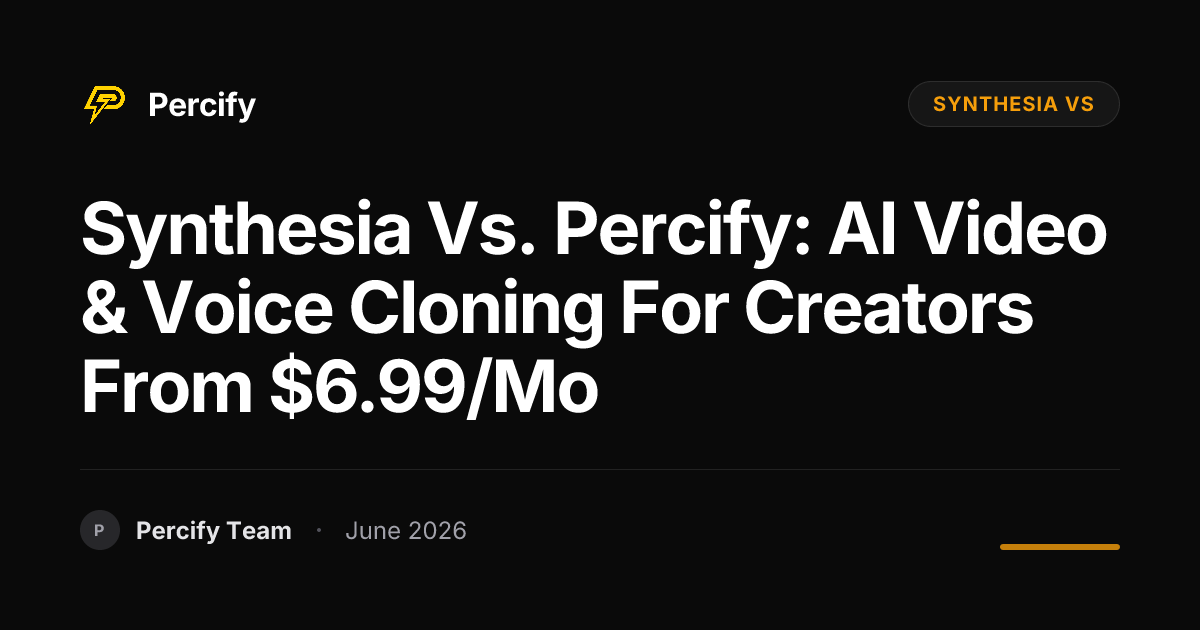 Synthesia vs. Percify: AI Video & Voice Cloning for Creators from $6.99/mo - Percify AI Avatar Blog Cover