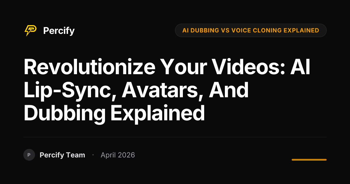 Revolutionize Your Videos: AI Lip-Sync, Avatars, and Dubbing Explained - Percify AI Avatar Blog Cover