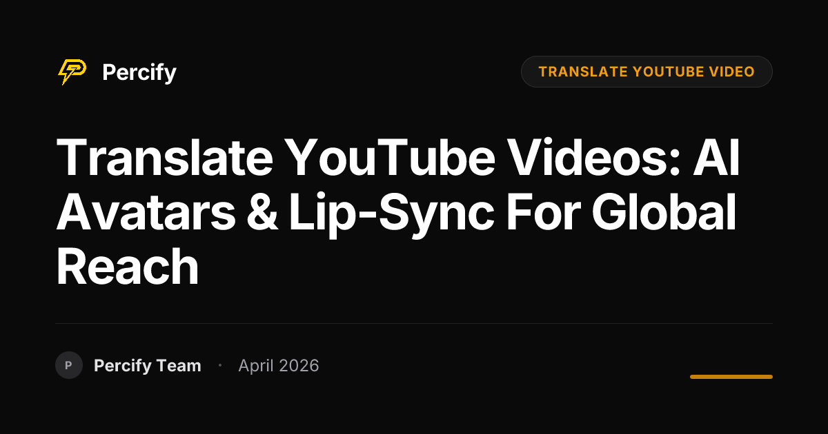Translate YouTube Videos: AI Avatars & Lip-Sync for Global Reach - Percify AI Avatar Blog Cover