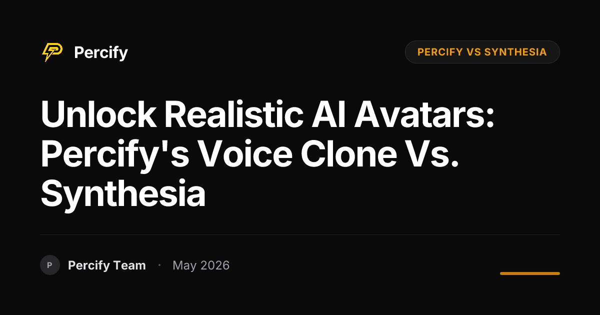 Unlock Realistic AI Avatars: Percify's Voice Clone vs. Synthesia - Percify AI Avatar Blog Cover