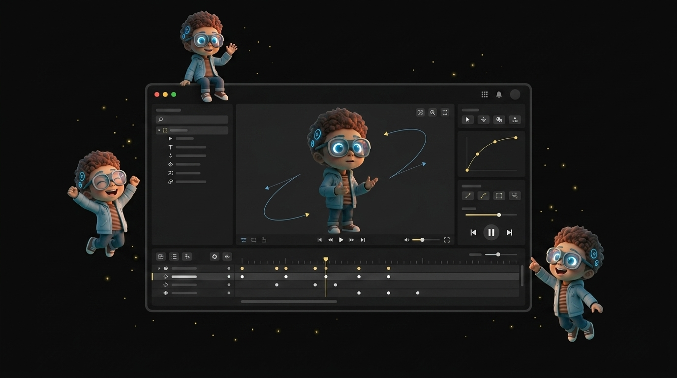 Percify AI avatar animation tool showing motion capture timeline, pose keyframes, and animated avatar preview