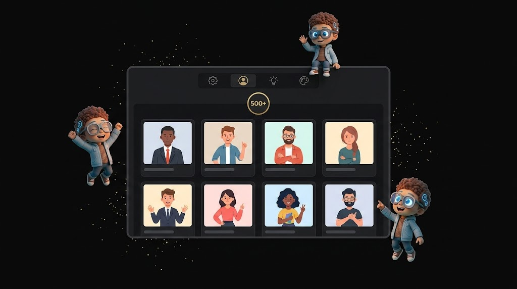 Percify AI avatar template library showing a grid of diverse professional avatar templates across multiple style categories
