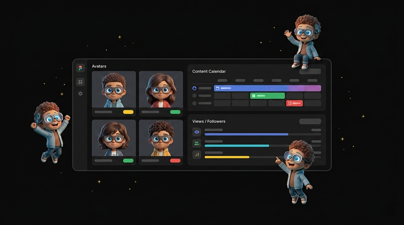 Percify AI content creator platform showing avatar cloning studio with multiple persona variations and content scheduling