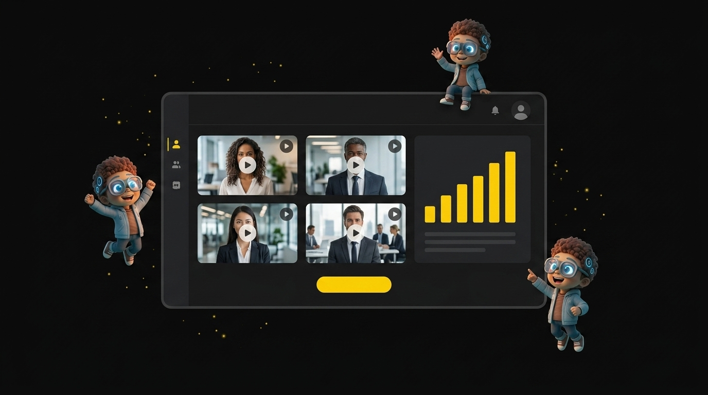 Percify AI marketing video platform dashboard showing personalized campaign analytics and AI avatar video thumbnails